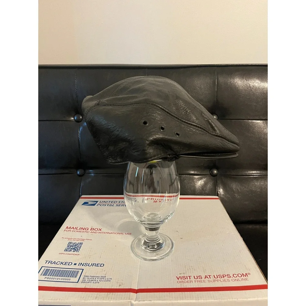 Mens Black Pebbled Leather Flat Cap Ivy‎ Newsboy Hat Paneled Driver Cap